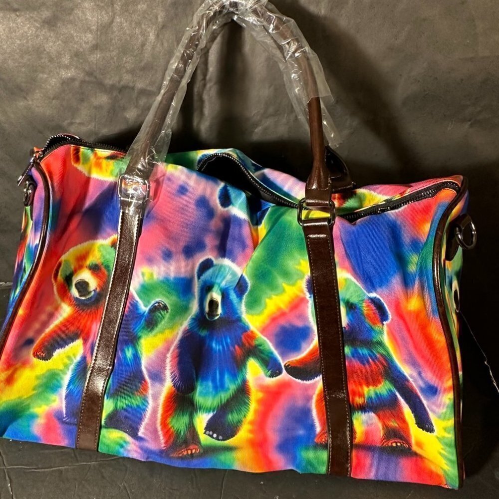Dancing Bears Tie Dye Travel Bag NWT Sports Overnight Festival Vibrant Tied Dyed